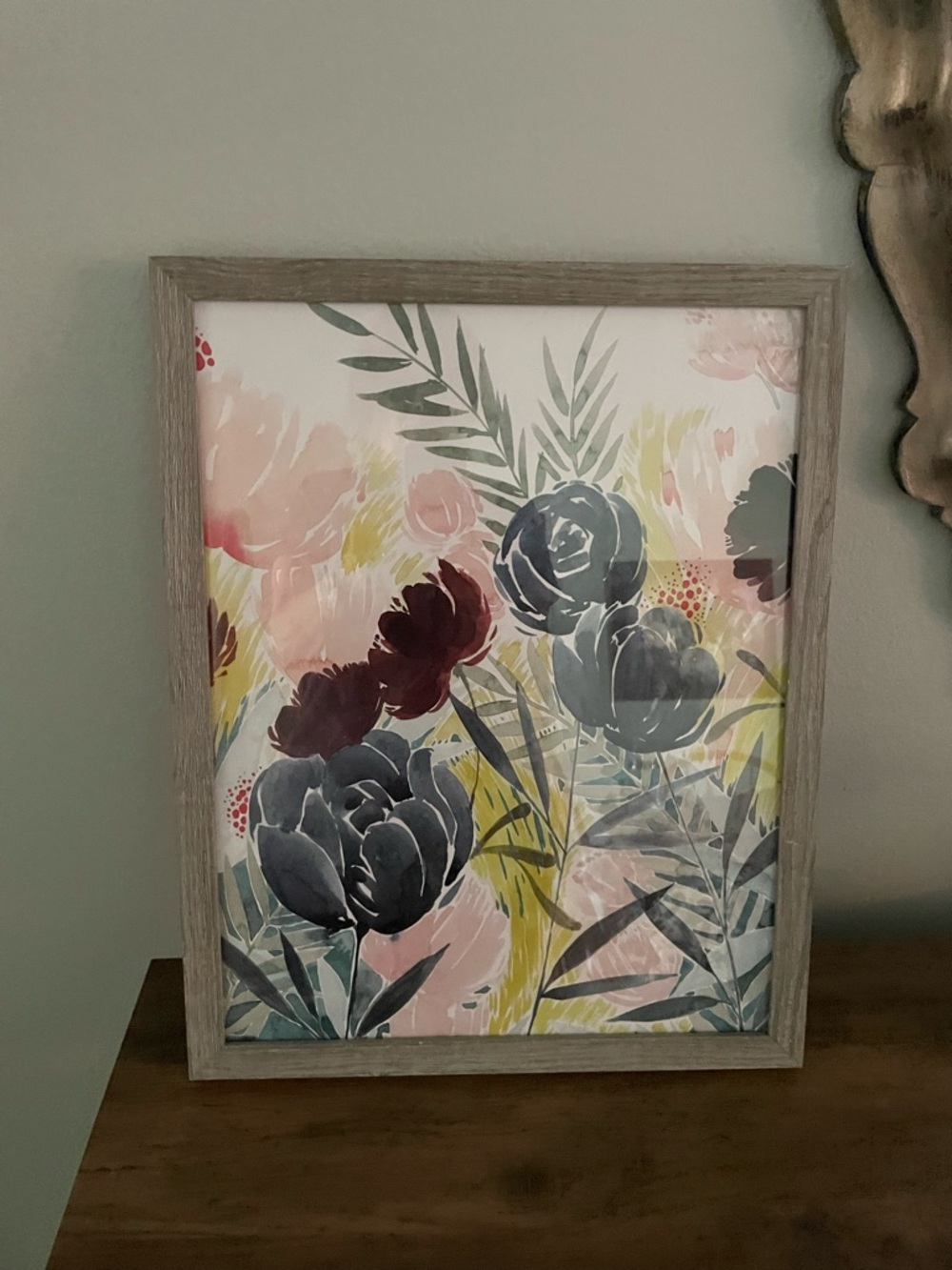 Floral Botanical Art Print in Pink, Gray and Yellow - Unbranded